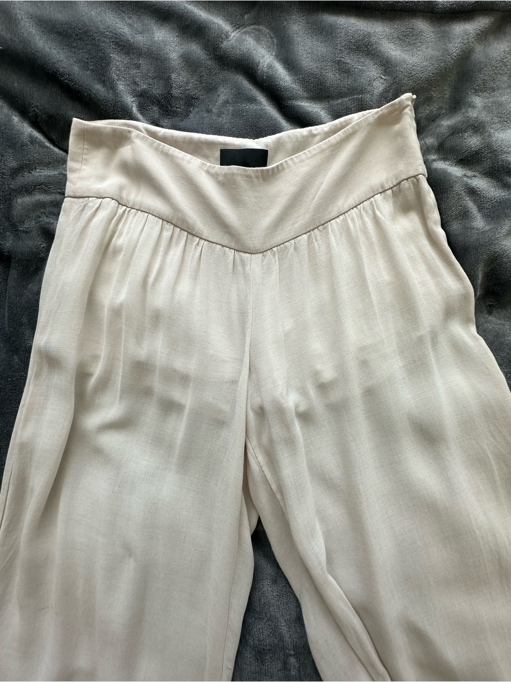 INTERMIX Linen Viscose Wide Leg Pants M Ivory Sheer Draped Made in New York - Picture 7 of 15
